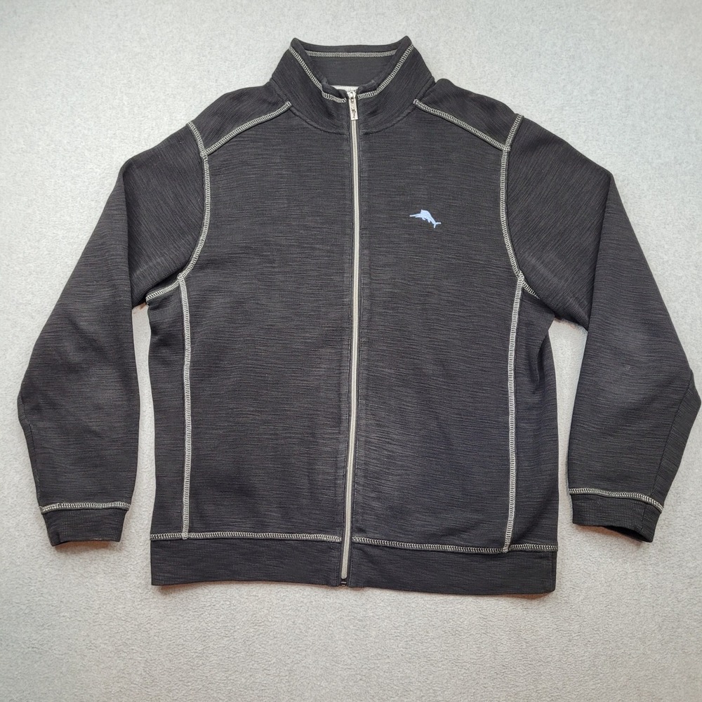 Tommy Bahama Full Zip Jacket Mens Medium Black Pima Cotton Tencel Stitch